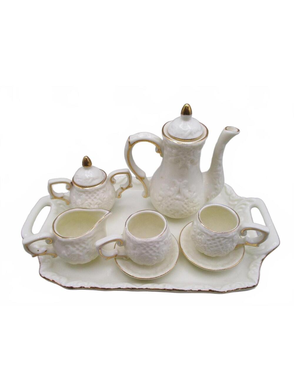 Vintage Formalities by Baum Brothers Miniature Porcelain Tea Set Ivory Gold 10pc